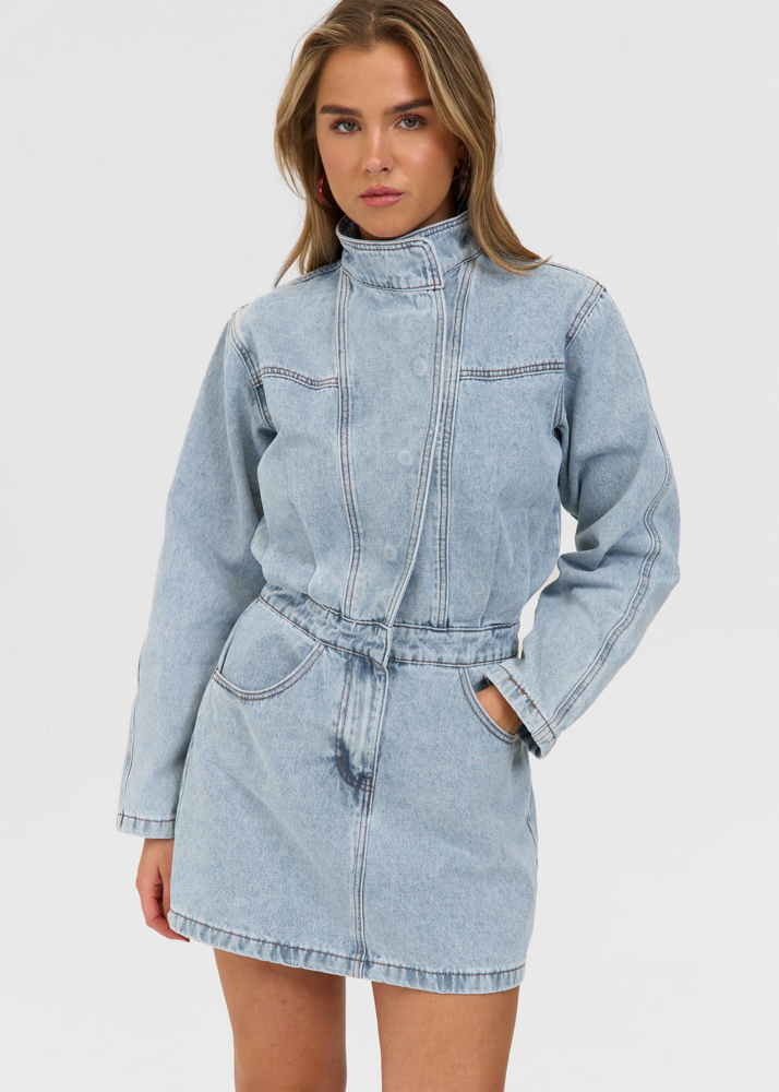 Iconic denim dress sky blauw