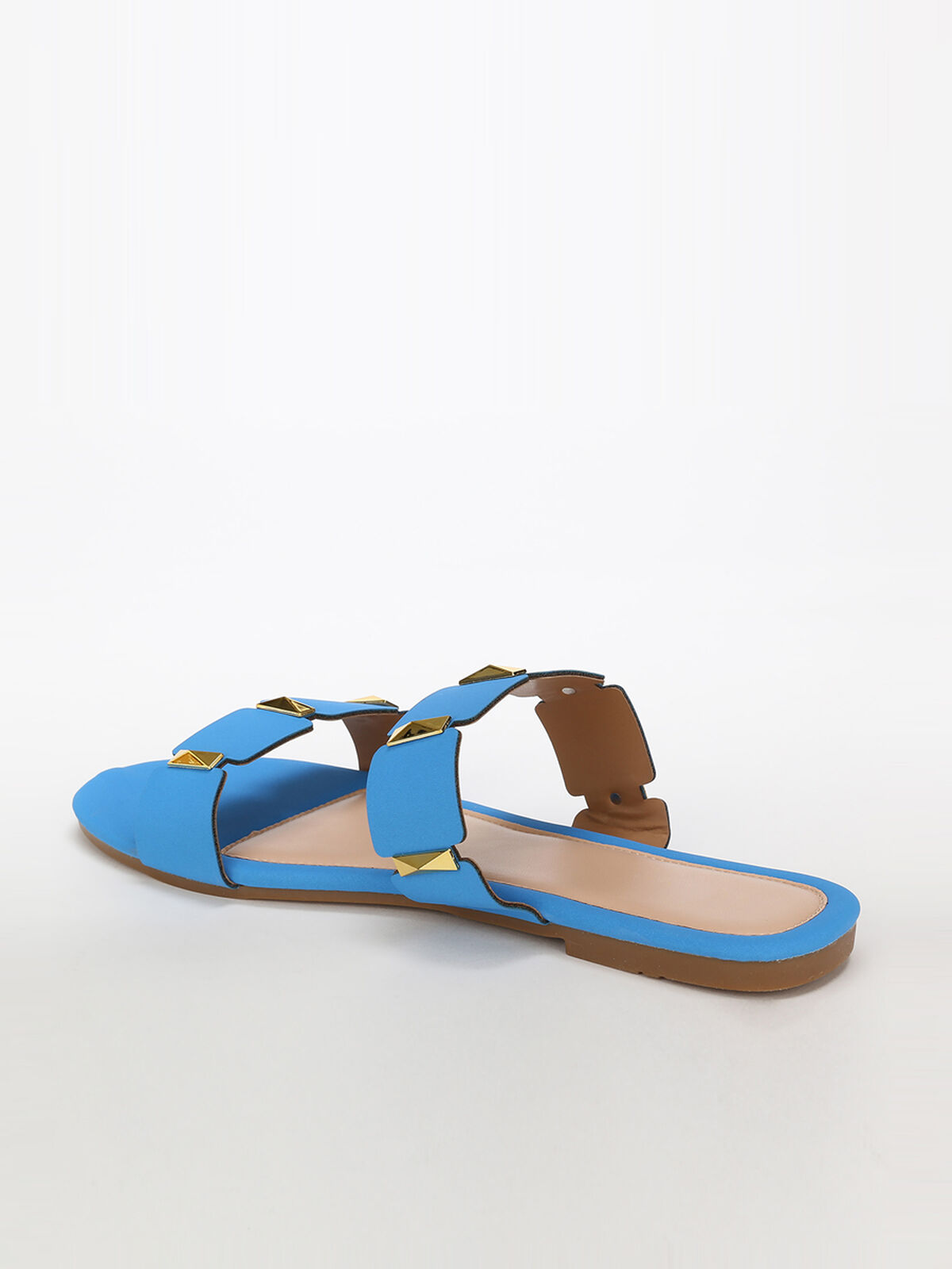 Mules plates à brides et détails grandes tailles- Bleu