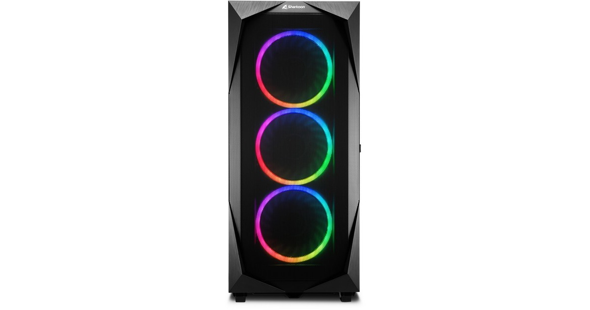 SharkoonREV300 midi tower behuizing  (Zwart | 4x USB-A | 1x USB-C | RGB | Tempered Glass)