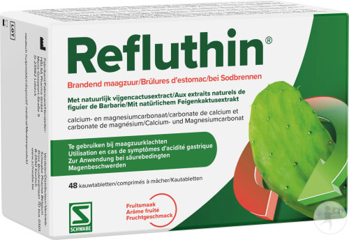 Refluthin Arôme Fruitée Acidité, Reflux et Brûlures d’Estomac 48 Comprimés À Mâcher