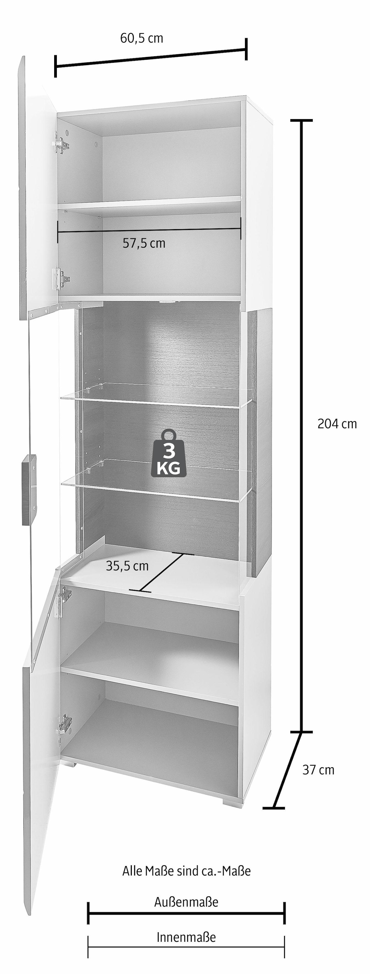 INOSIGN Vitrine »Toledo,Höhe 204 cm trendige Glasvitrine mit dekorative Fräsungen« Standvitrine ohne Beleuchtung, viel Stauraum, hochglanz Front MDF