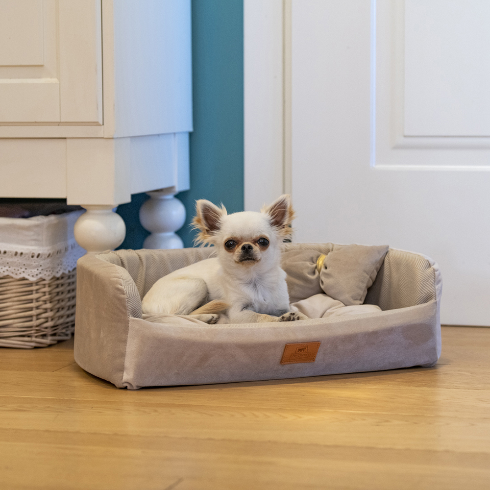 Couchage rembourré lit pour chiens et chats harris 50 lavable, avec coussin, tweed et velours, marron