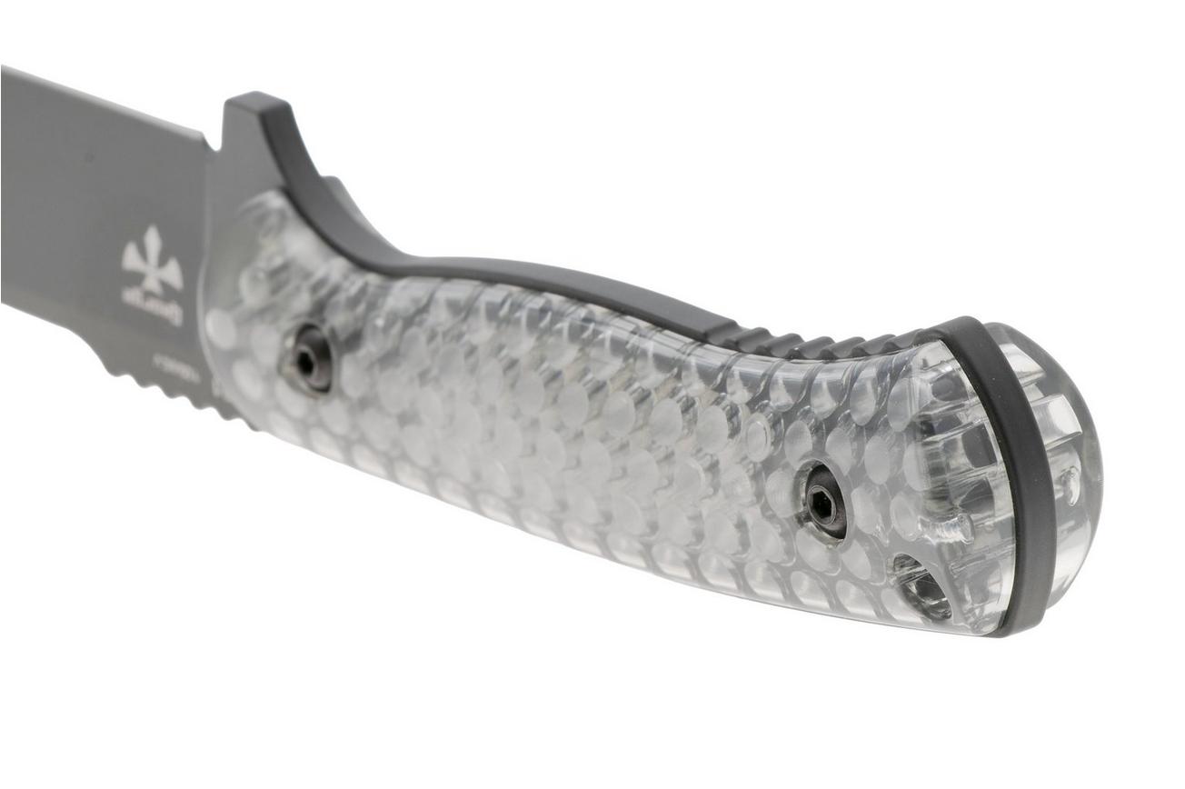 KA-BAR Cool Name 7701, Black 1095 Cro-Van Sheepsfoot, Transparent Honeycomb Smoke Polycarbonate, vaststaand mes, Les George design