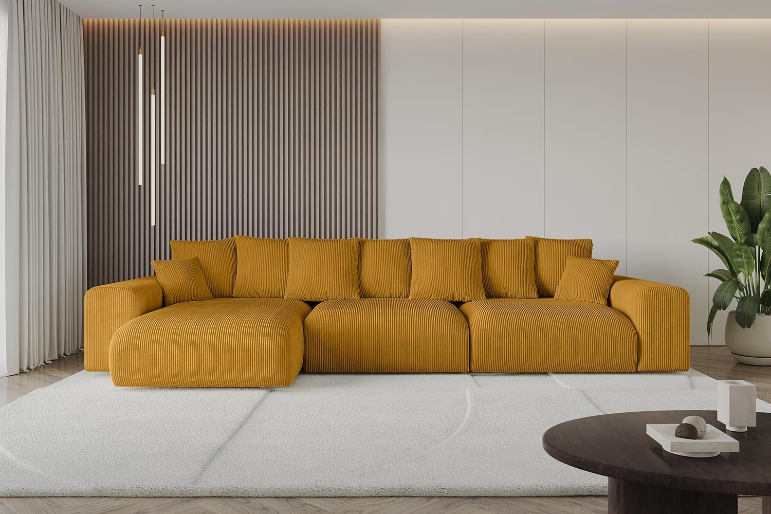 ALTDECOR Ecksofa mit Schlaffunktion und Bettkasten Corner Sofa Bett Eckcouch Couch L-Form Schlafcouch Ausziehbar Wohnlandschaft Schlafsofa Cauchsofa Eskar-L2-364x176x84 Senfgelb