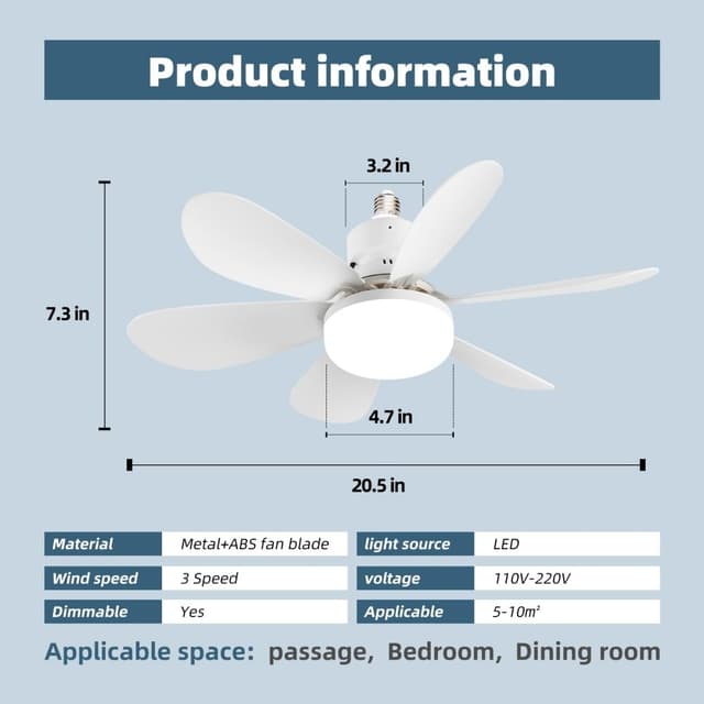 30W Loftsventilator E27 lampe 3 farve lys med fjernbetjening