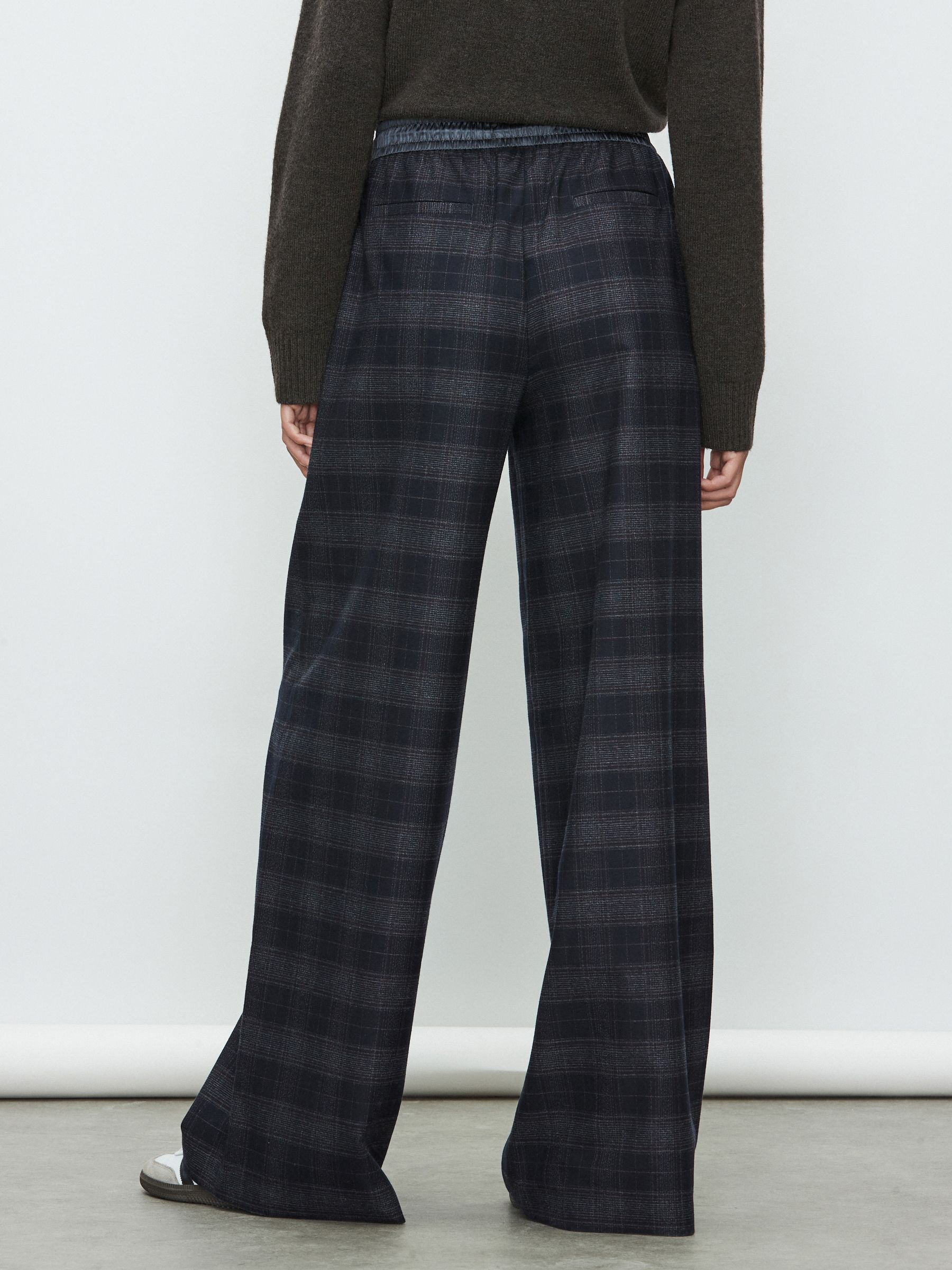 Marineblauw geruit - Satin Waistband Wide Leg Trousers