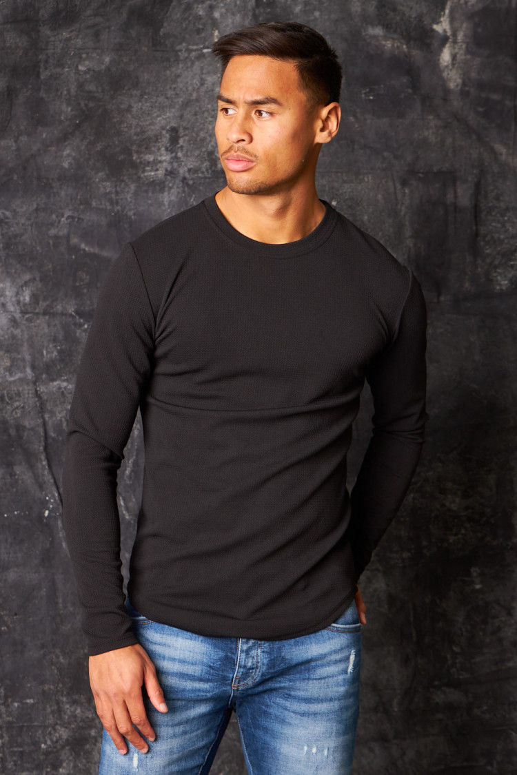 T-shirt manches longues texturé noir