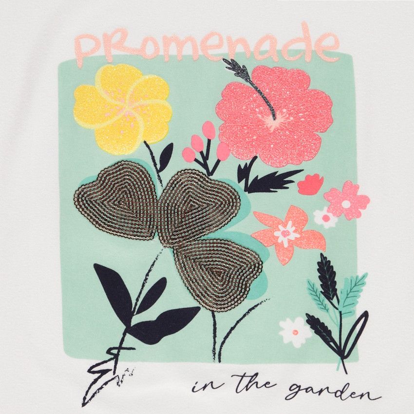 T-shirt manches courtes volantées avec print fantaisie pour fille - Blanc