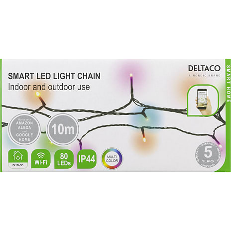 Deltaco smart udendørs lyskæde 10 meter 80 LED - flere farver