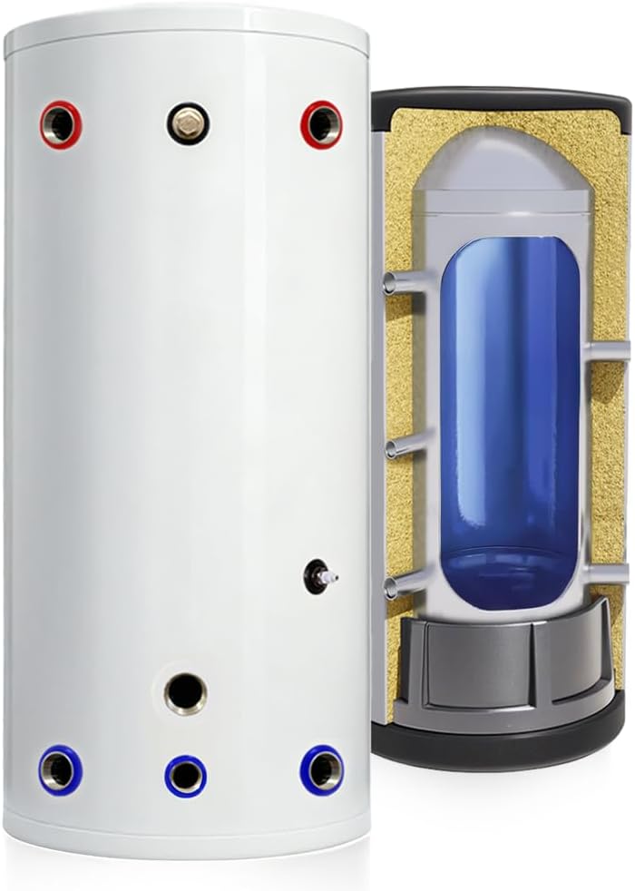 TECHGLOBE - Pufferspeicher aus Edelstahl - 6/4 Zoll Anschlüsse - mit 50 mm Isolierung - Boiler (200 L)