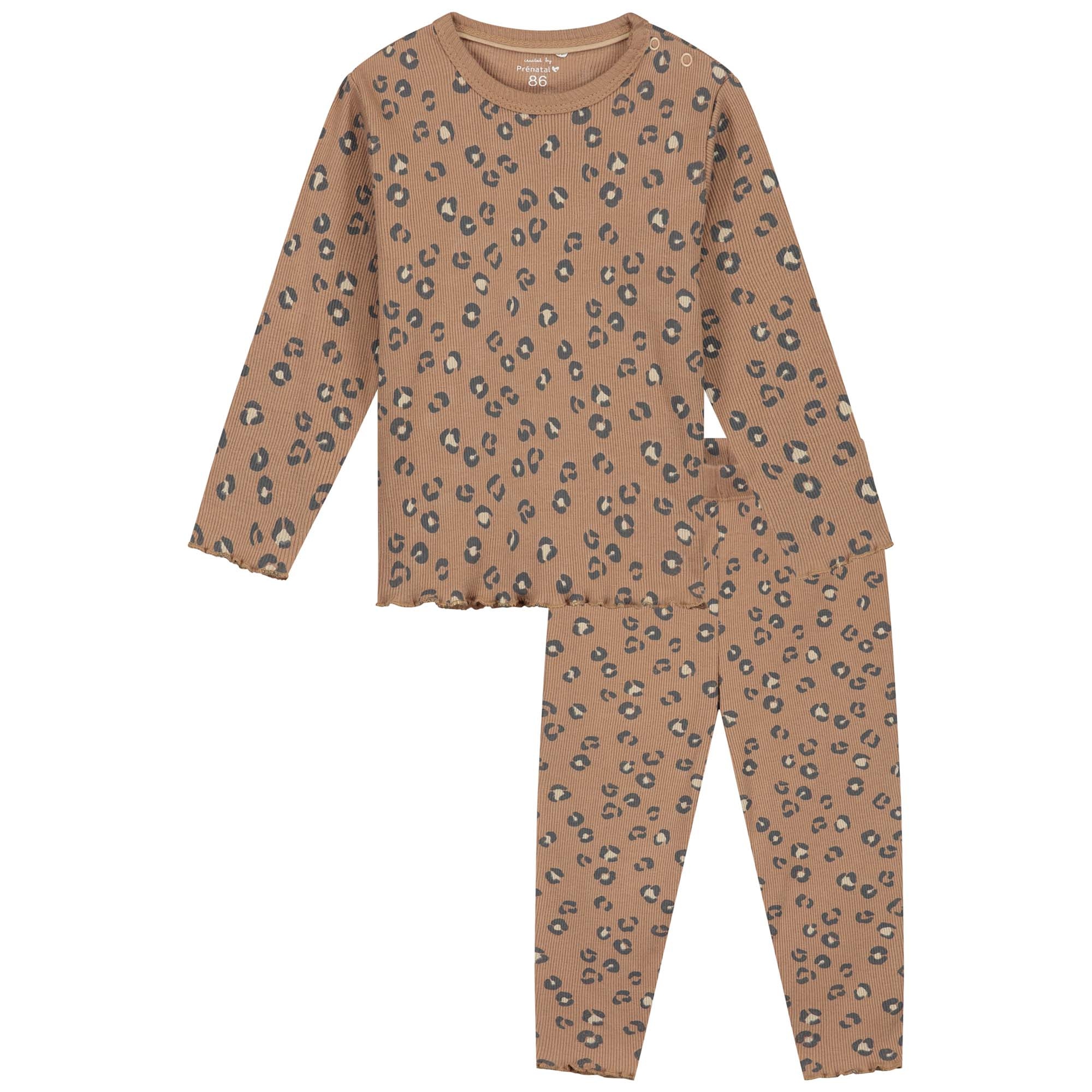 Prénatal peuter pyjama animal lange mouwen dierenprint bruin
