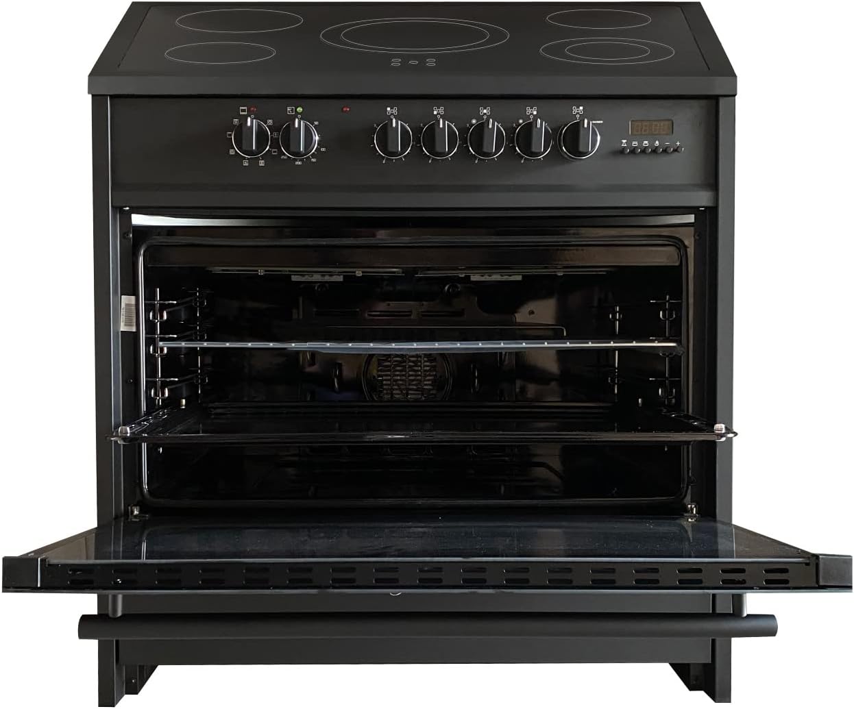Elektro Standherd GCH E 912 BL Herd 90 cm Schwarz Glaskeramik Herd Range Coocker 121 L | 8 Funktionen | Heißluft | Grill | Elektro Herd 5 Hi-Light Zonen Kochfeld | Teleskopauszug