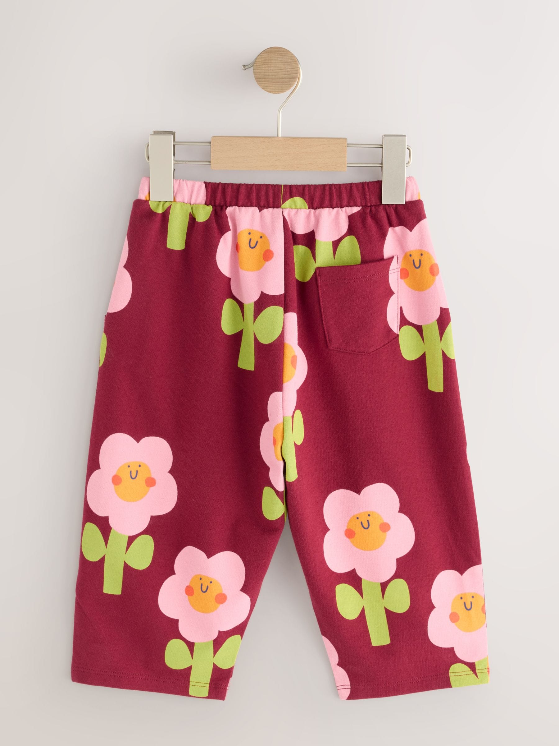 Bourgondische rode bloem - Broek met structuur en wijde kortere pijpen (3mnd -7jr)