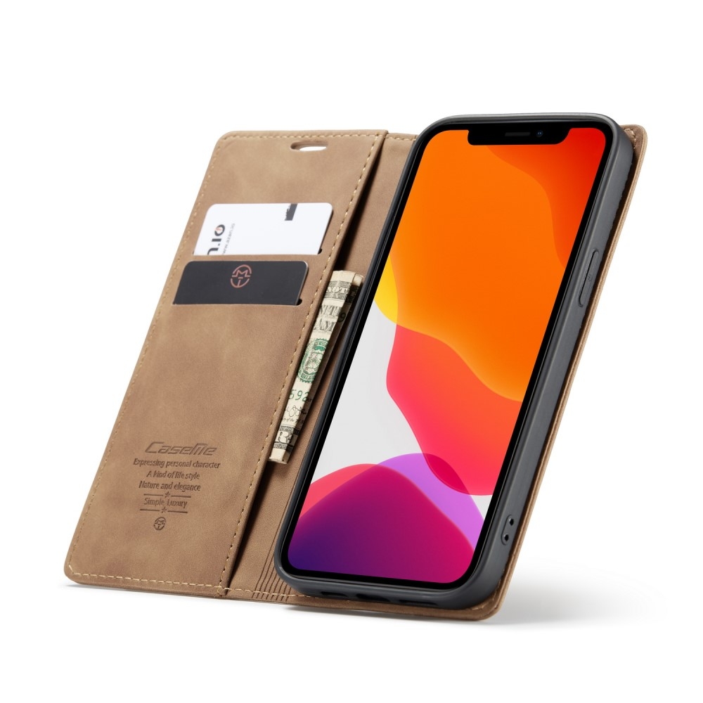 iPhone 12 / iPhone 12 Pro Leder Tasche Flip Wallet Etui mit Kartenfächern - Hellbraun