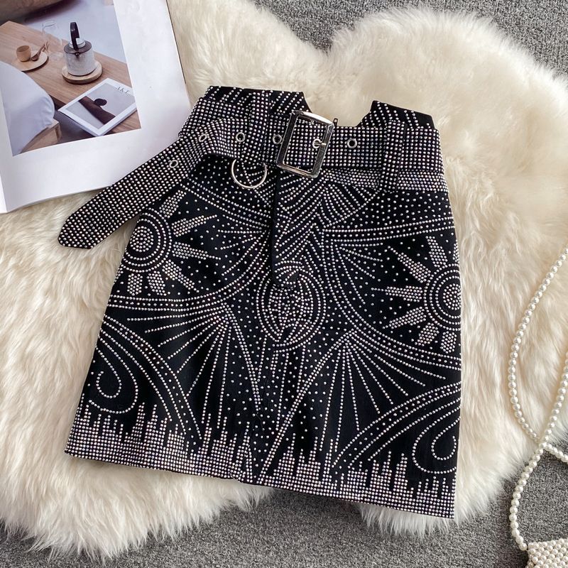 Yearnin - A-lijn minirok met riem en strass