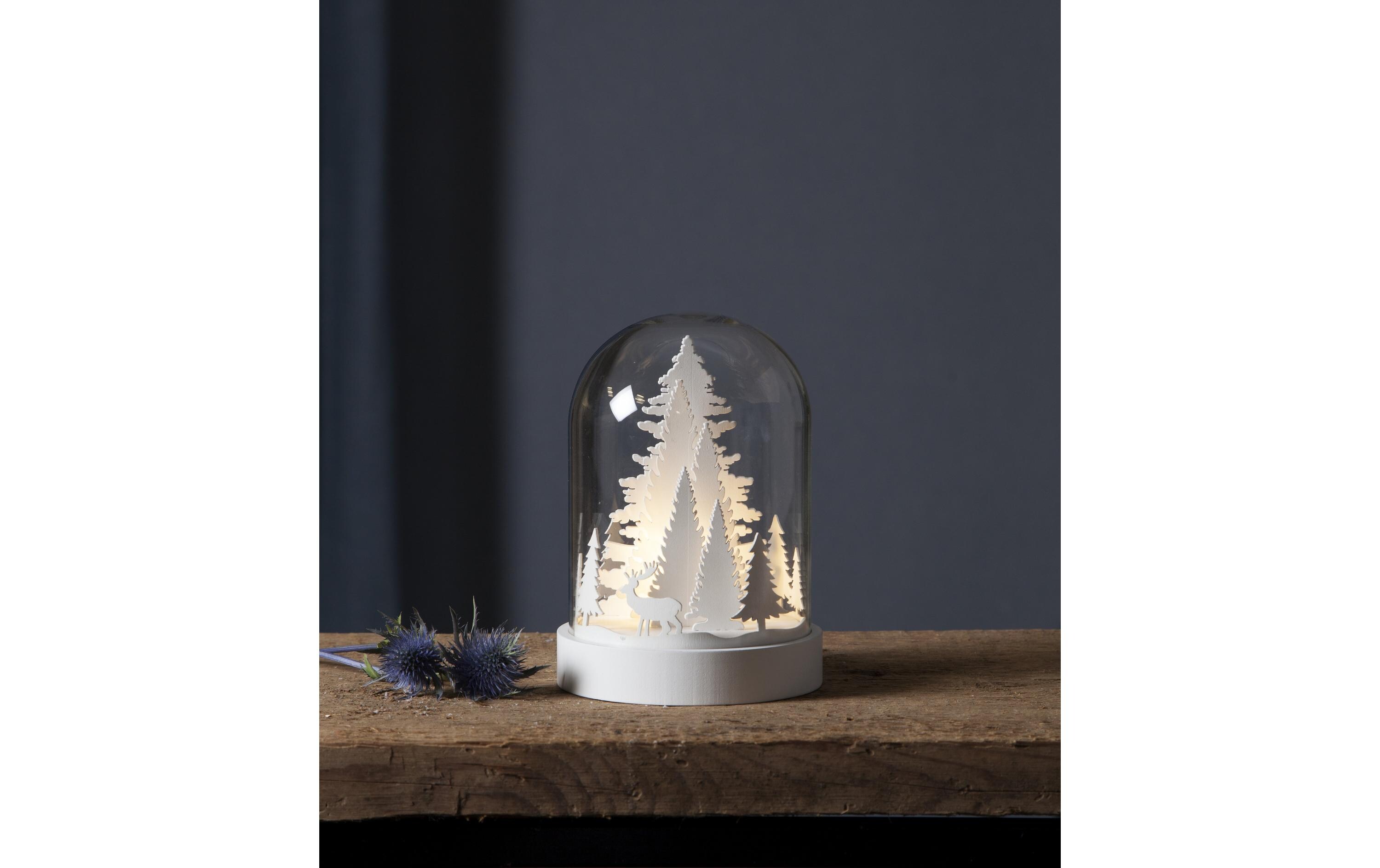 Schneekugel Kupol Winterwald 17.5 cm, WeissWeihnachtsdekoration mit LED Licht
