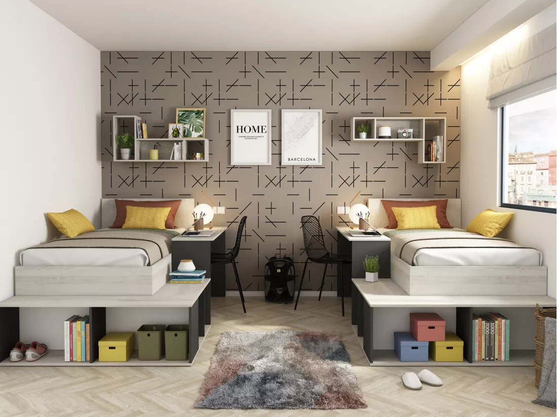 Lit combiné 90 x 200 cm avec rangements et bureau - Coloris : Naturel et anthracite + Sommier - RIGALI