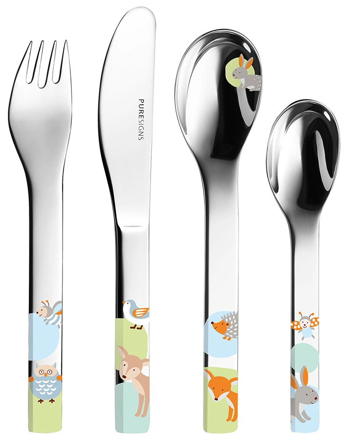 Kinderbesteck-Set WOODY 4-teilig aus Edelstahl