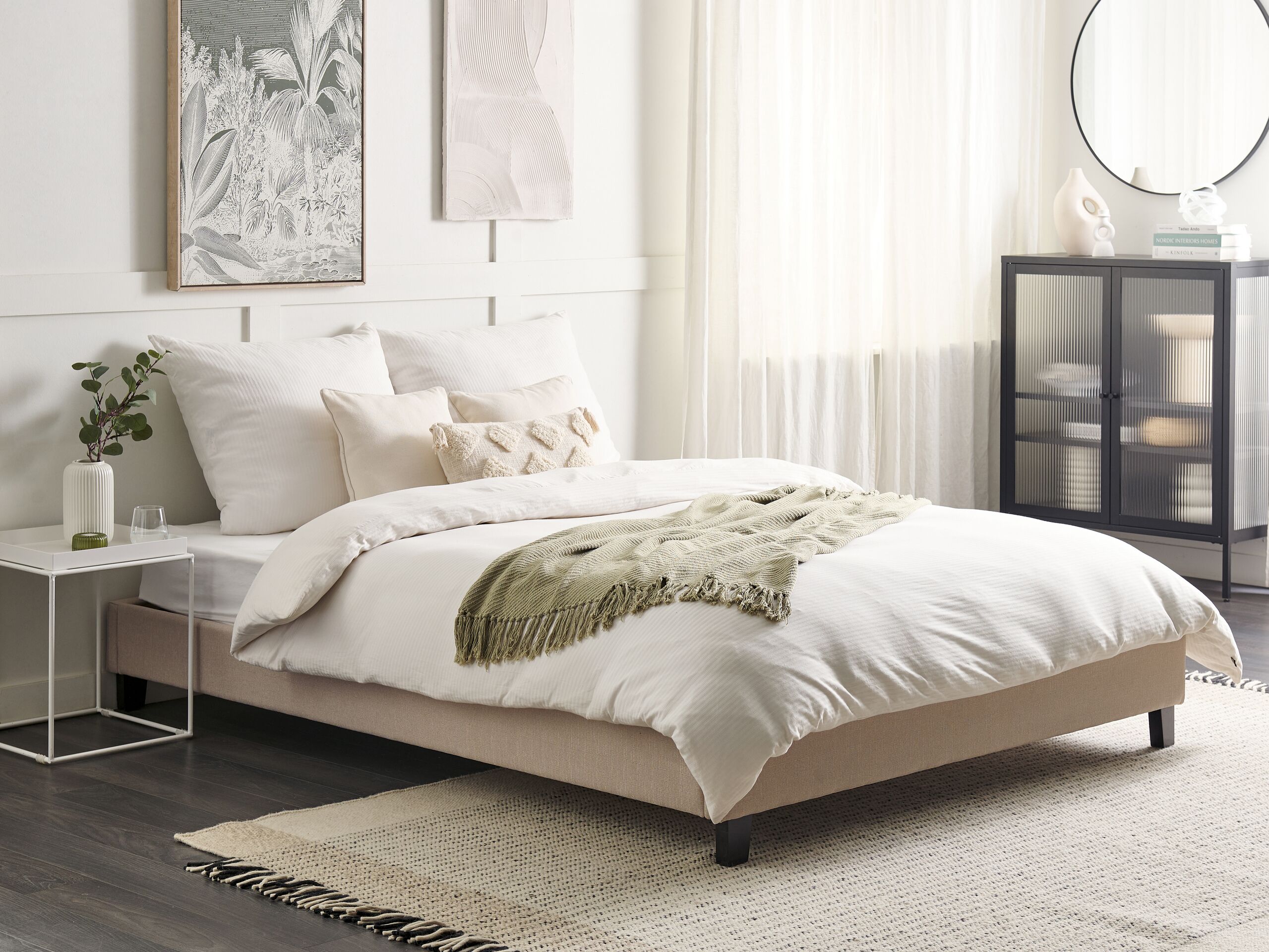 Beliani - ROANNE  - Tweepersoonsbed - Beige - 160 x 200 cm - Polyester