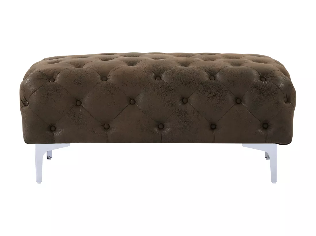 Pouf chesterfield en microfibre aspect cuir vieilli EDWINA