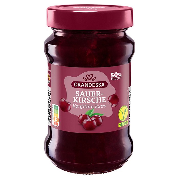 GRANDESSA Dunkle Früchtemix Konfitüre 450 g, Sauerkirsche