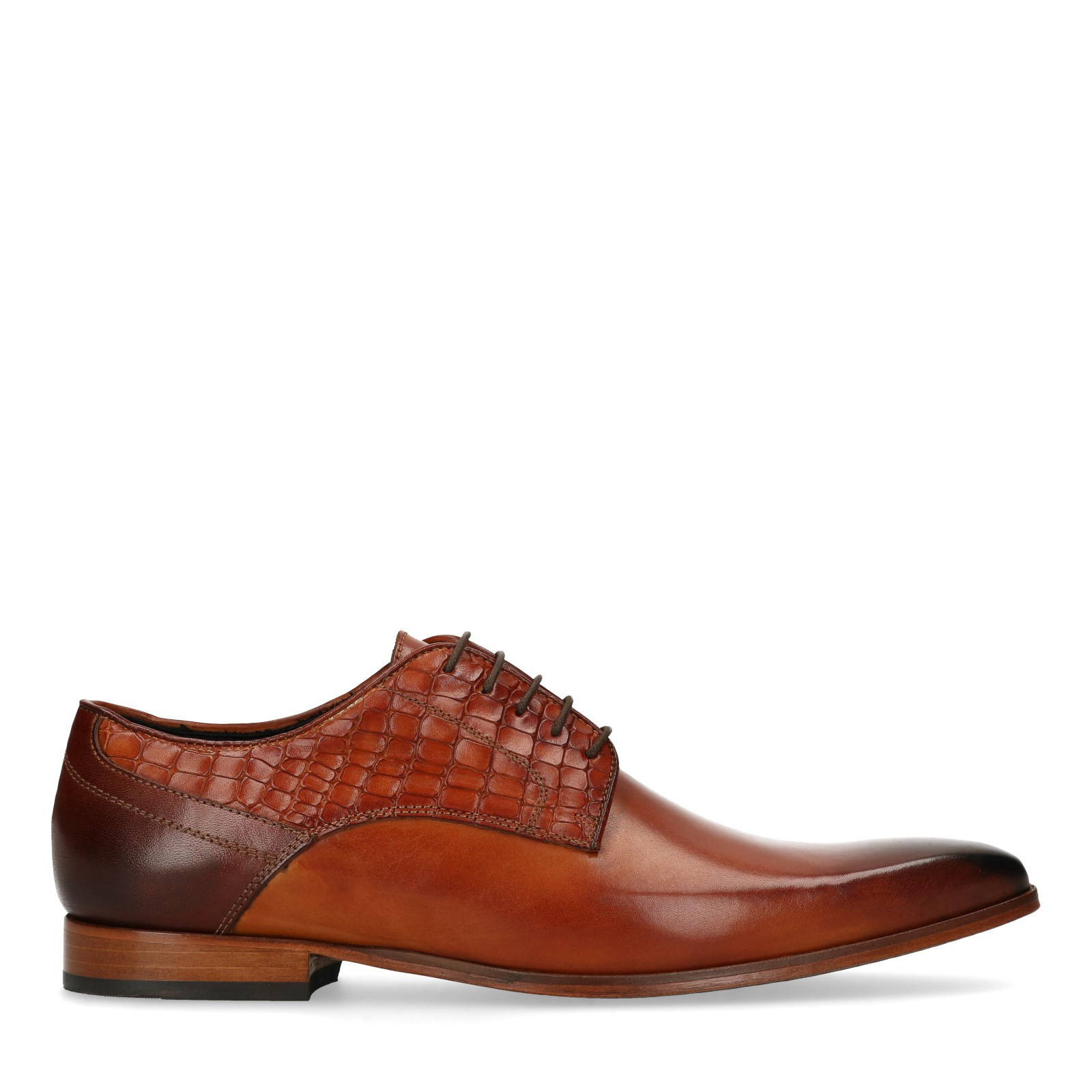 Bruine veterschoenen met snakeskin details
