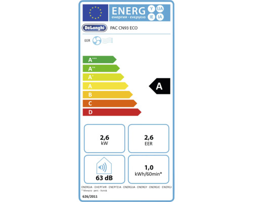 De'Longhi PAC CN93 ECO draagbare airconditioner voor ruimtes tot 90 m³ met 1,2 m afvoerslang + afstandsbediening