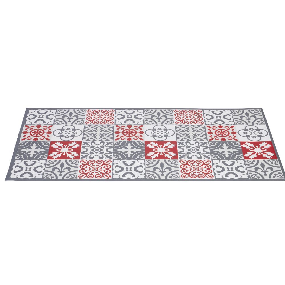 Tapis vinyle imprimé carreau de ciment rouge gris L. 99 cm