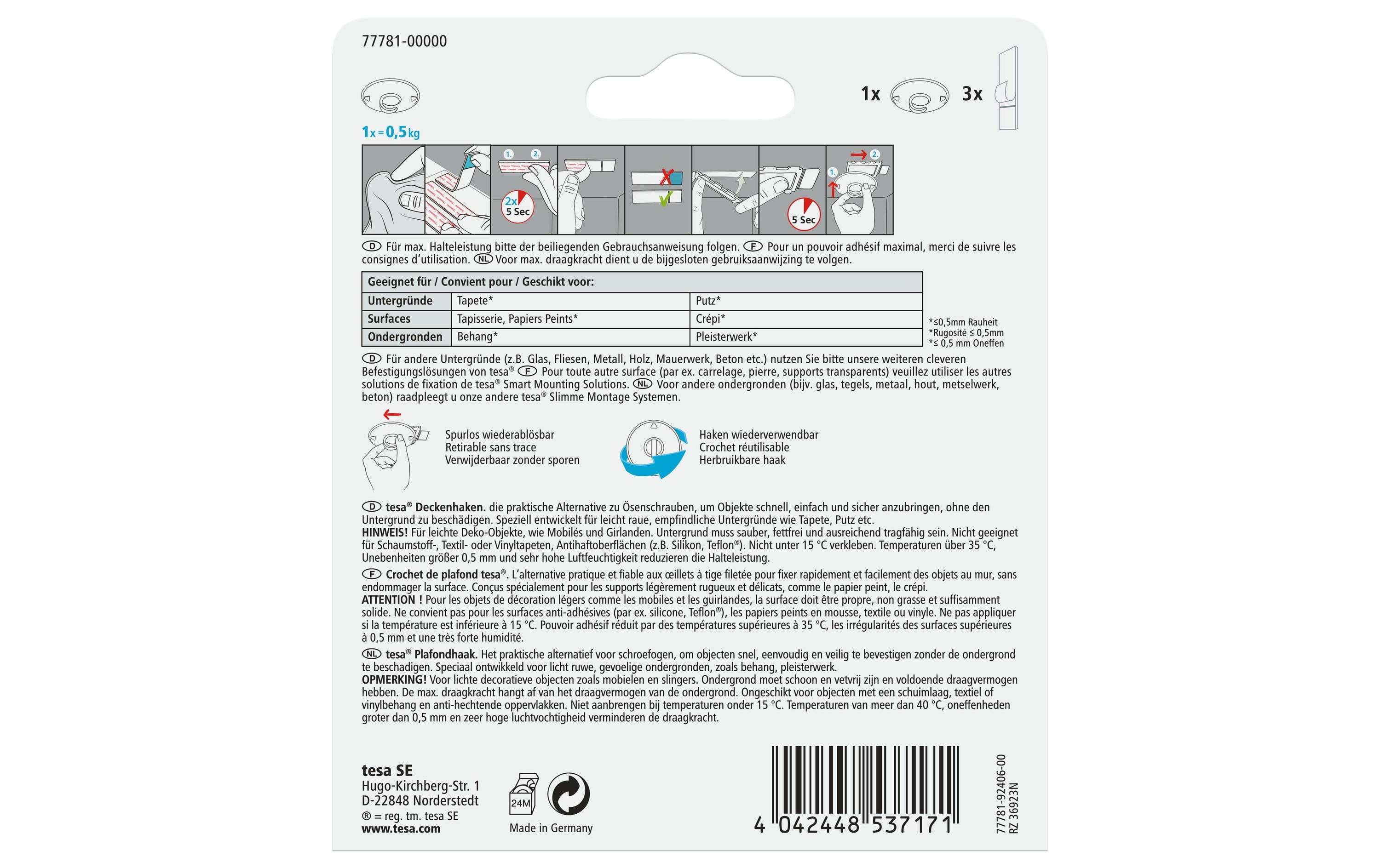 Deckenhaken für Tapete & Putz 0.5 kgDeckenhaken für Tapete & Putz
