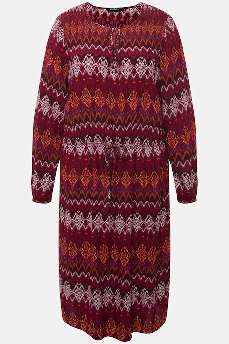 Midikleid, Ethnostreifen, Tunika-Ausschnitt, Langarm
