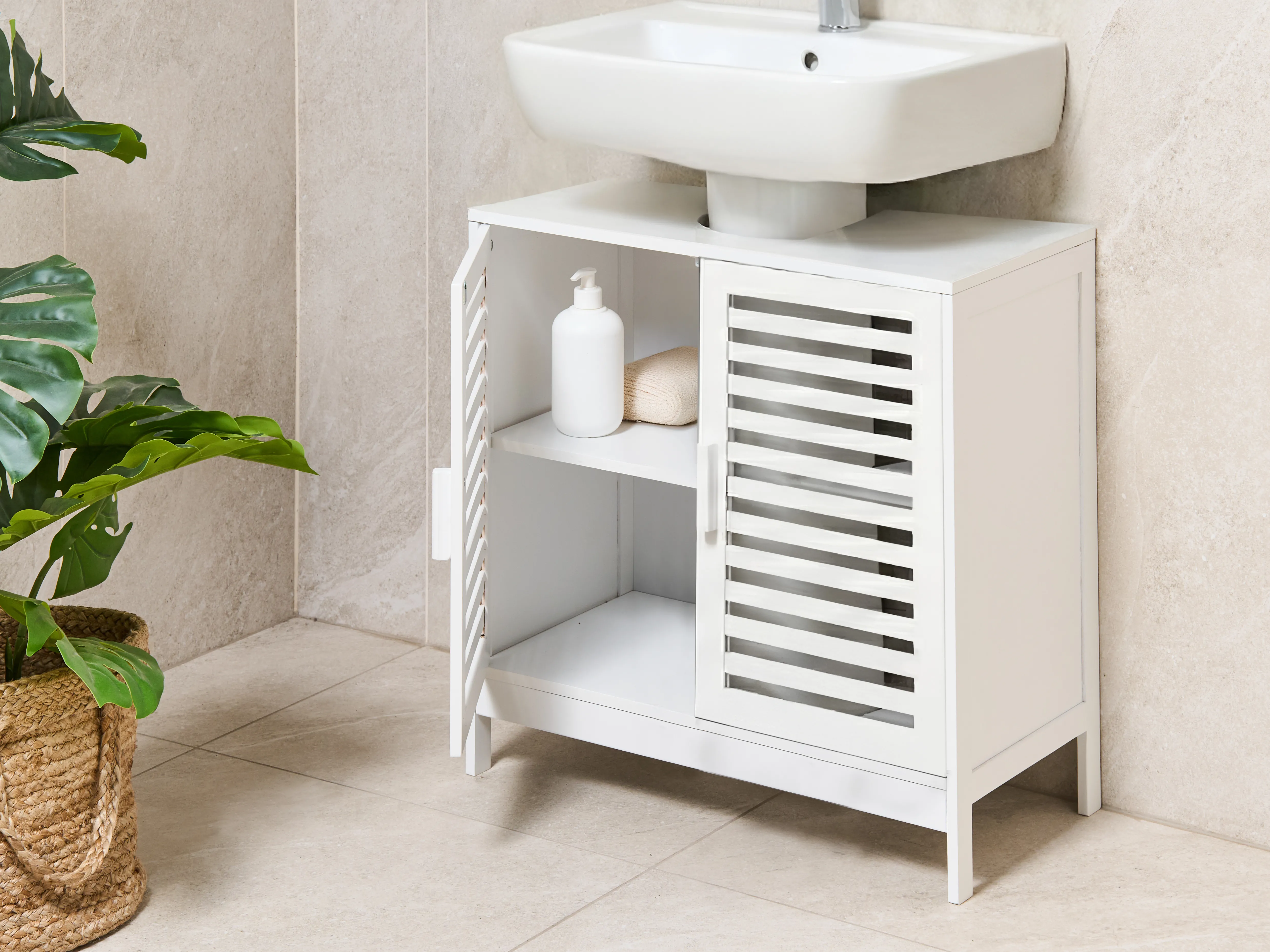 Wastafelkast MISSOULA Bamboehout 60 cm Wit