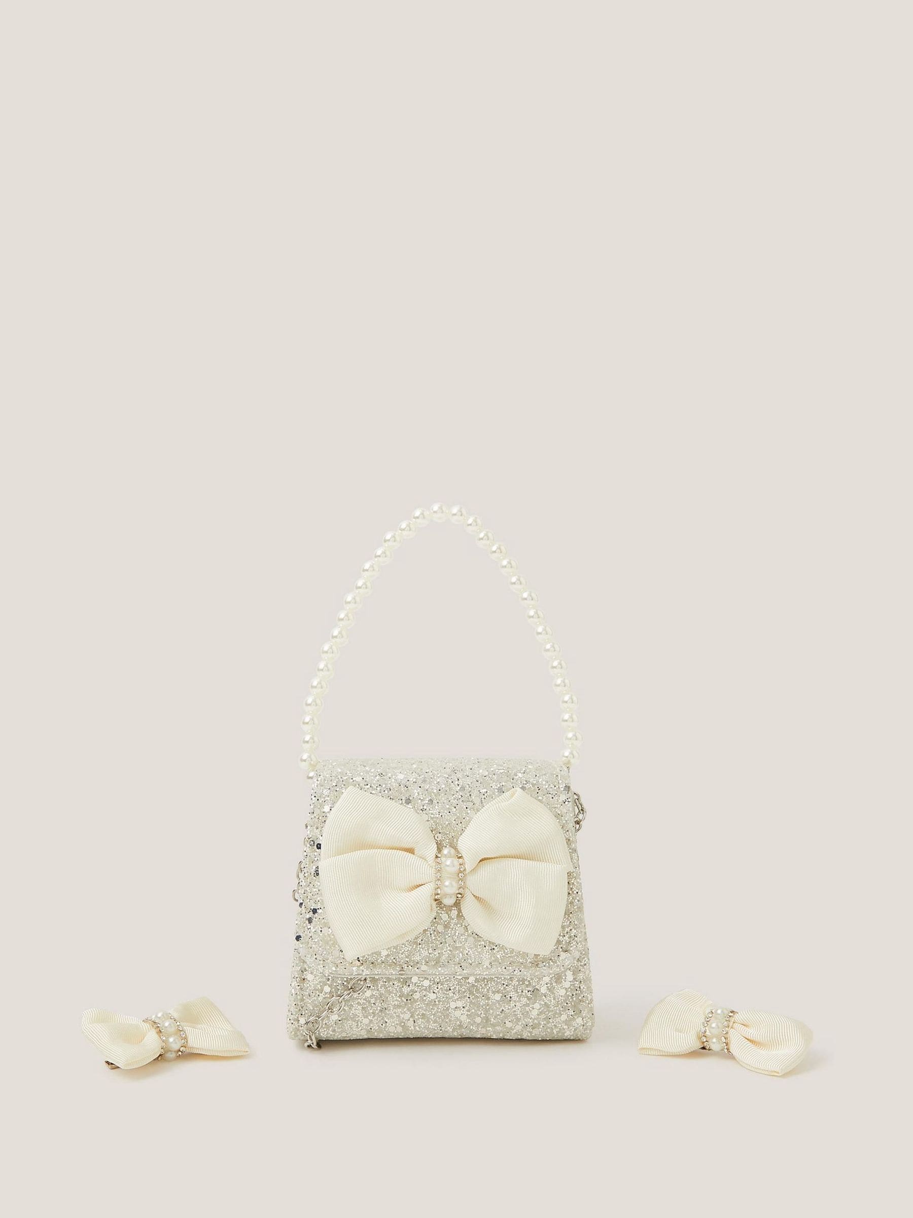 Monsoon Glitter Pearl Bow Handbag & Hair Clips Set