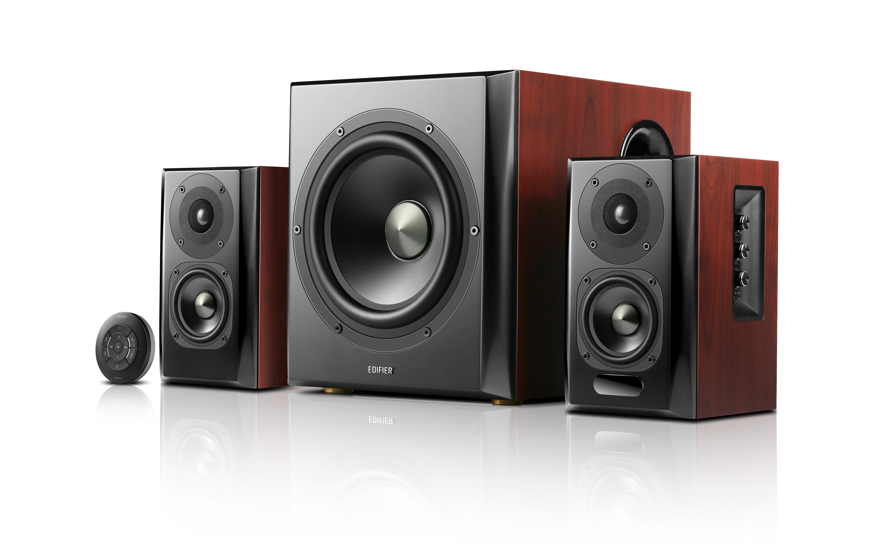 Regallautsprecher Paar S350DB mit Subwoofer Braun<br>Aktive 2.1 Lautsprecher mit Subwoofer und Bluetooth