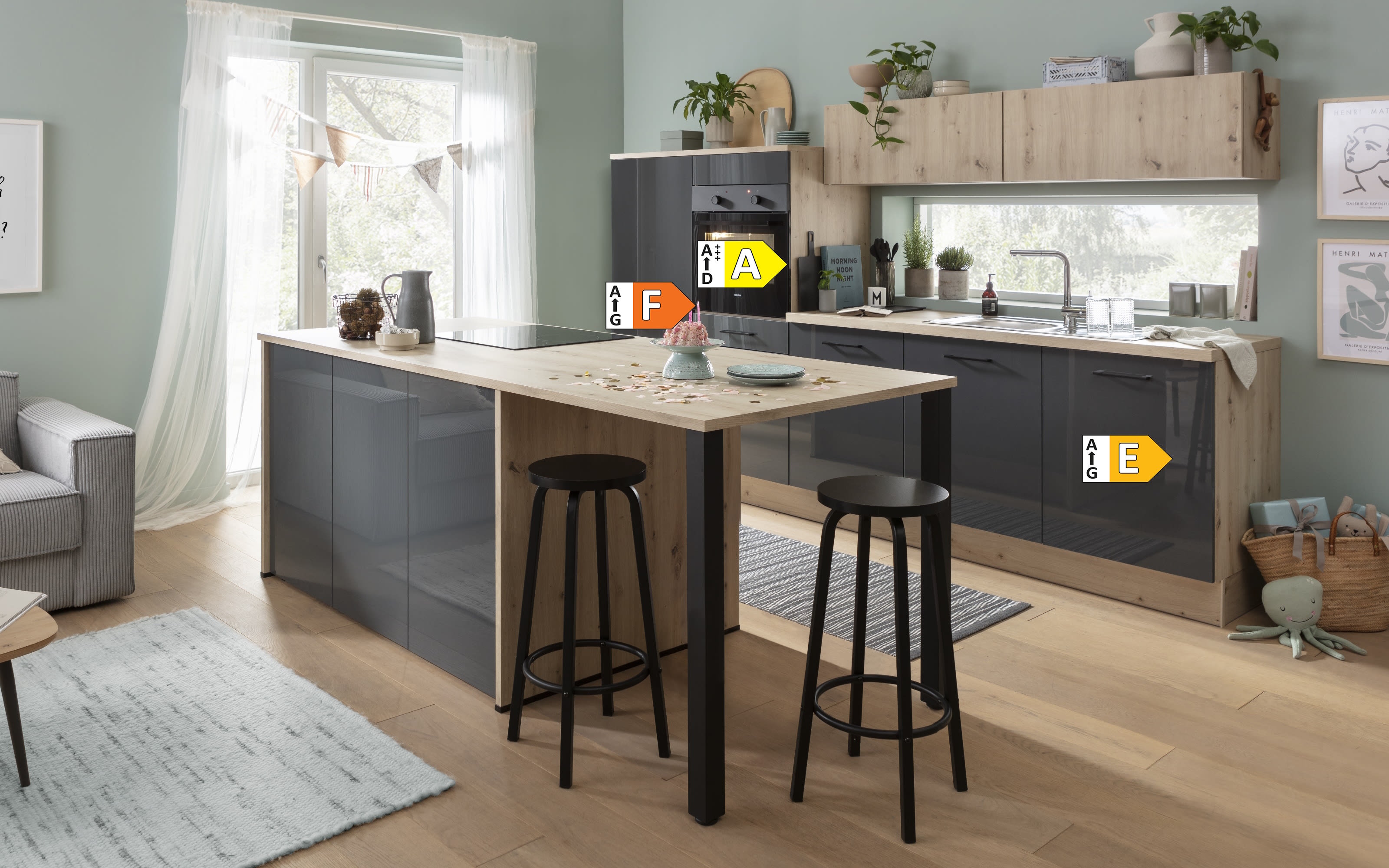 Einbauküche IP 4050/IP 1200, grau, inkl. Elektrogeräte