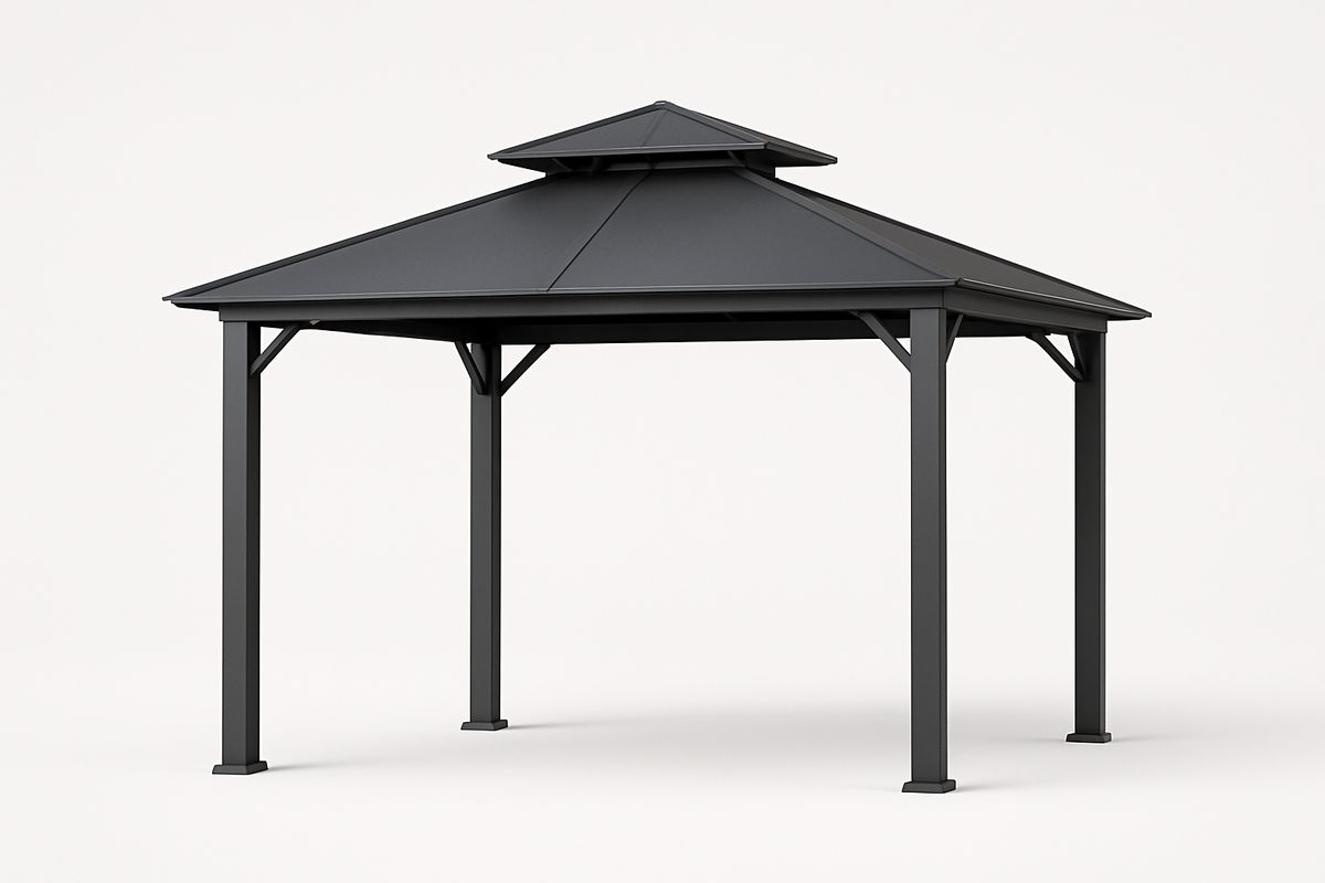 Pavillon Metallrahmen Schwarz 3m x 3m Polycarbonat-Dach