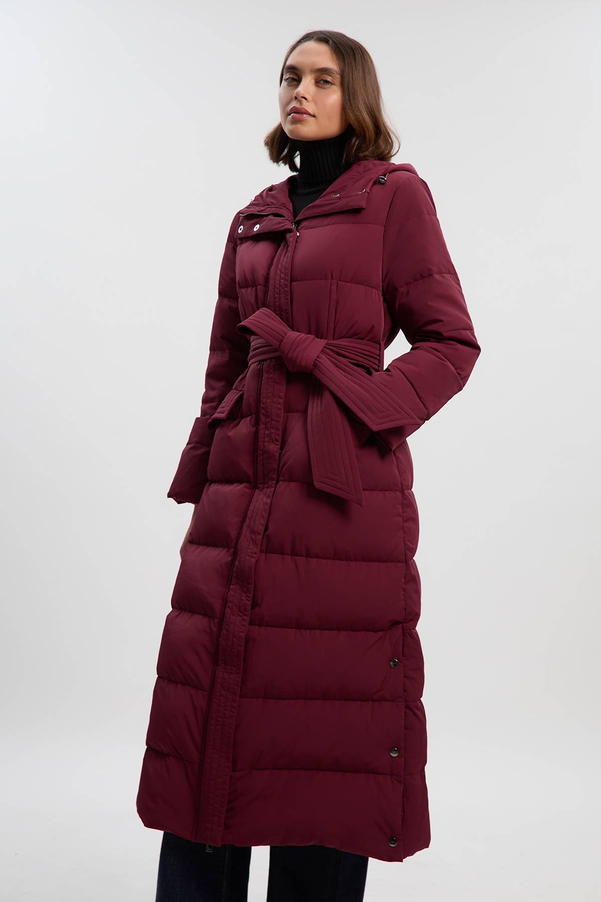 KarenMillen Manteau Maxi Ceinturé en Vrai Duvet