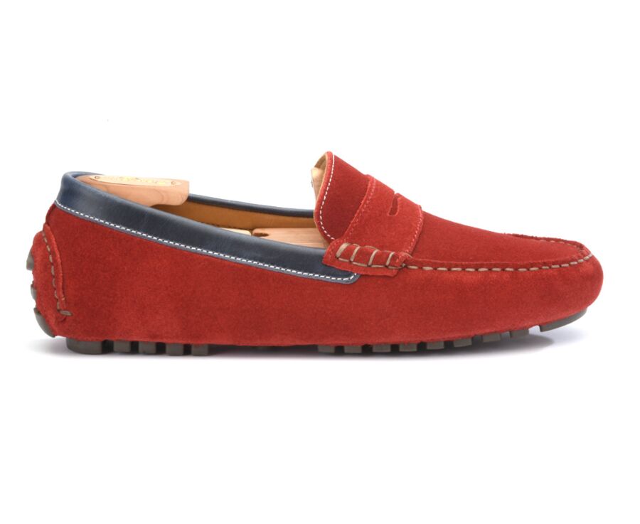 Mocassin été homme cuir Velours Rouge Et Cuir Navy - FERGUSON