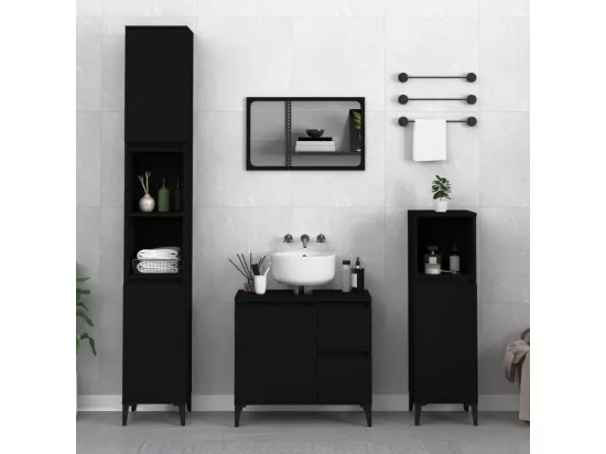 Armoire de salle de bain noir 30x30x190 cm bois d'ingénierie