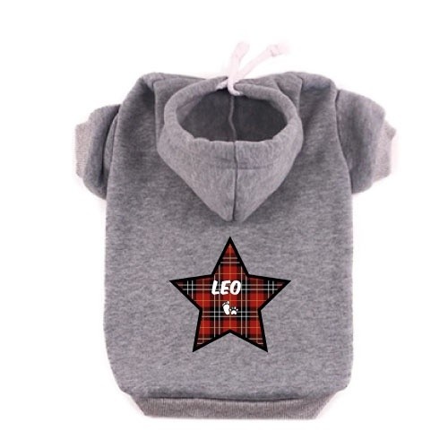 Moletom xadrez vermelho com estrelas para cães, cinza