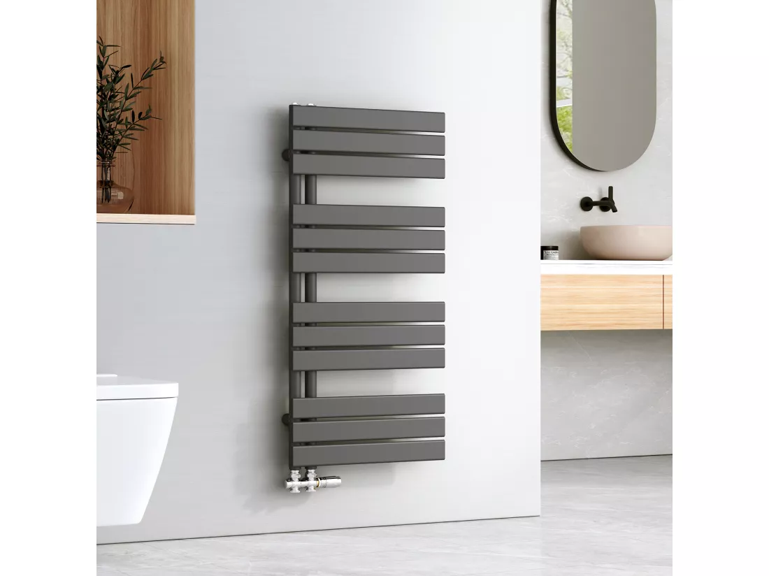 EMKE Sèche-serviettes à Eau Chaude Panneau Plat, Sèche-serviettes connexion latérale pour, Anthracite 1041x500mm 529Watts