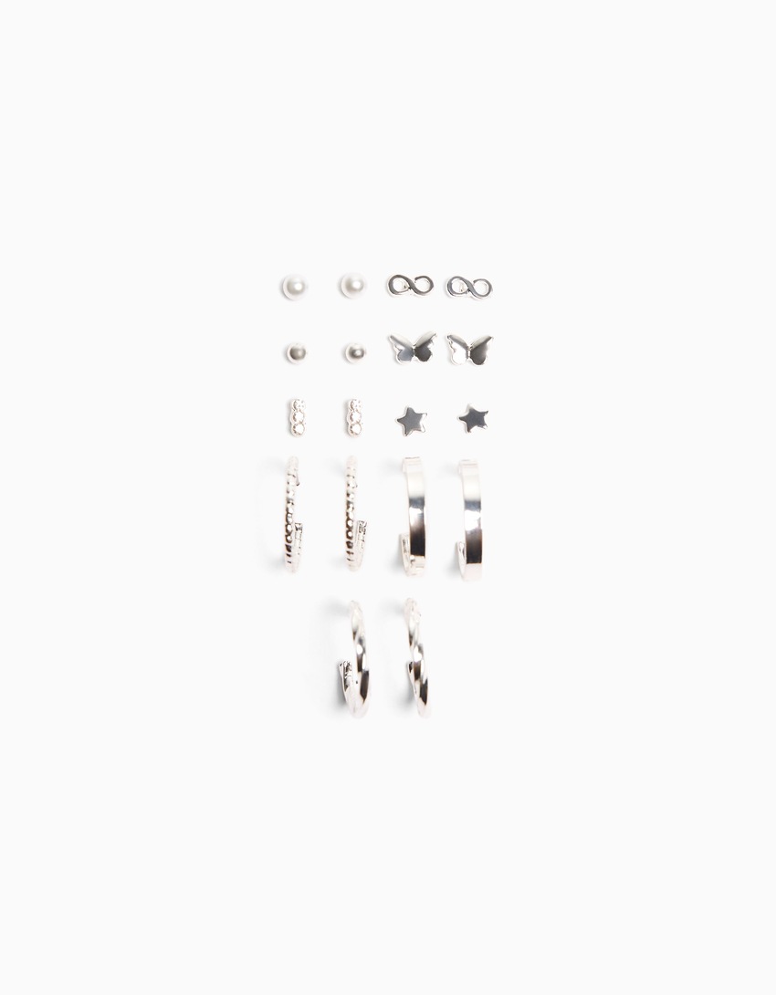 Conjunto de 9 brincos de argola fina