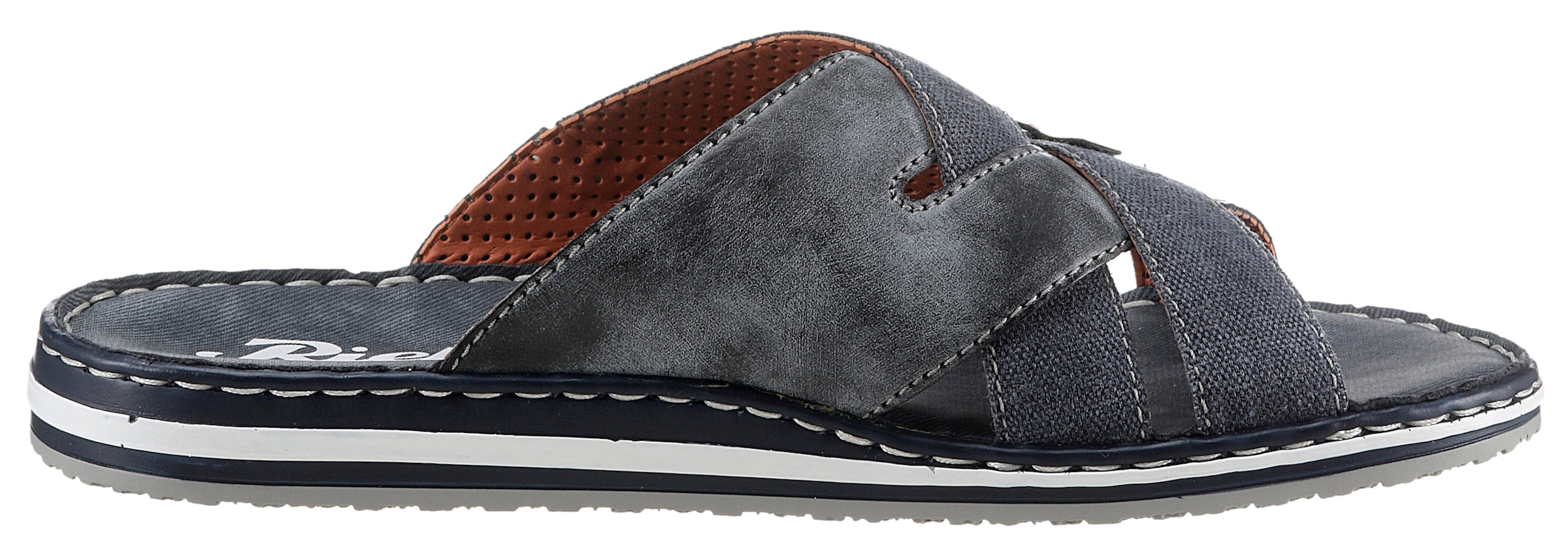 Rieker Pantolette  , Sommerschuh, Schlappen, Poolslides, mit kontrastfarbener Rahmennaht