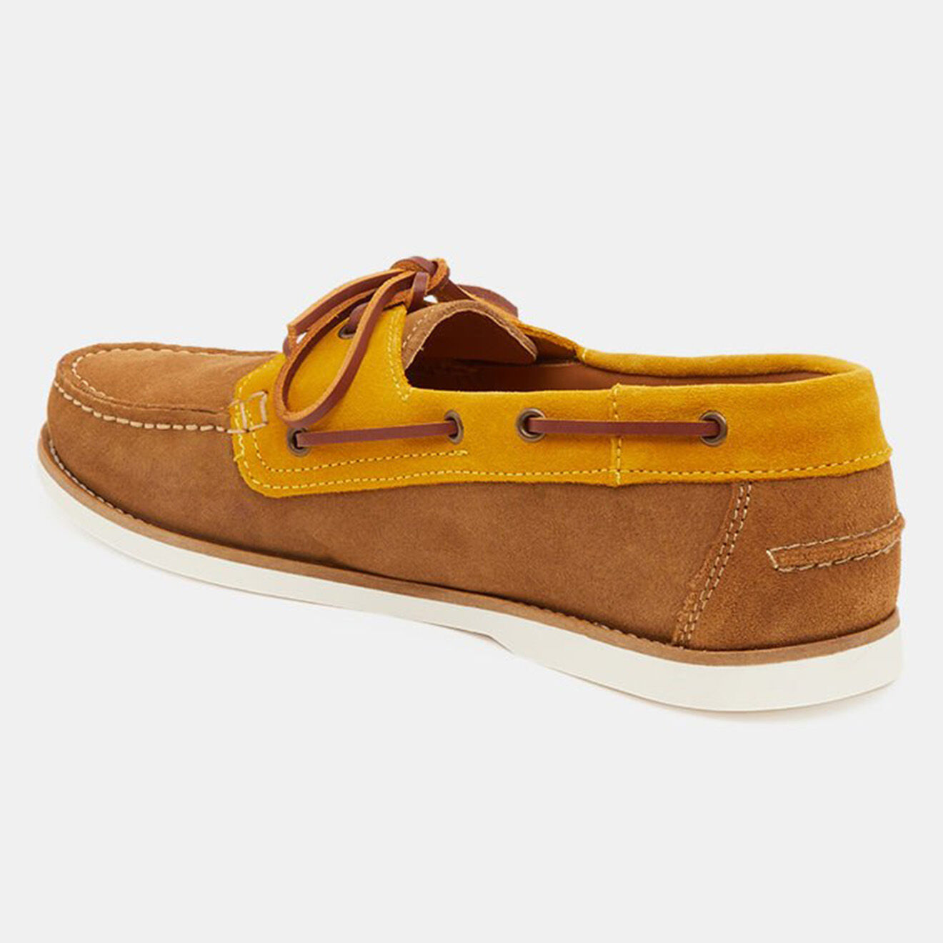 Comptoir GL Chaussures bateau en Velours de Cuir bicolore cognac/Camel