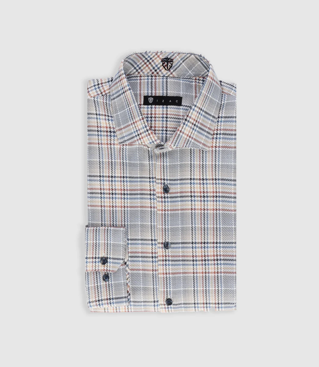 Chemise tissée à carreaux marine et orange PERRIN