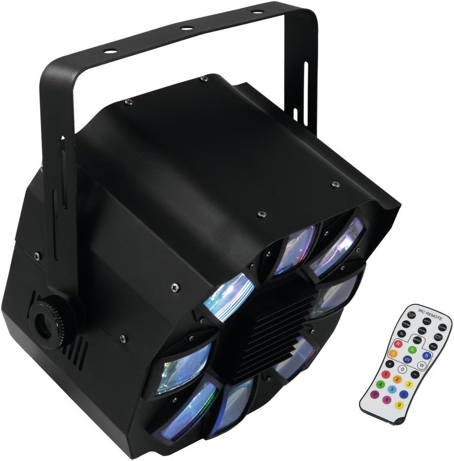 Eurolite LED FE-700 Flowereffekt | Lichteffekt mit RGBAWP Multicolor Farben | DMX | Musiksteuerung per integriertem Mikrofon | Strobe-Effekt | Master/Slave | LED Display | Mit Fernbedienung