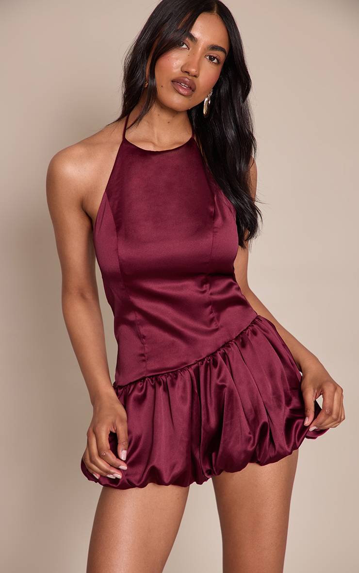 Prune Combinaison-short Satinée Dos Nu À Jambes Bouffantes
