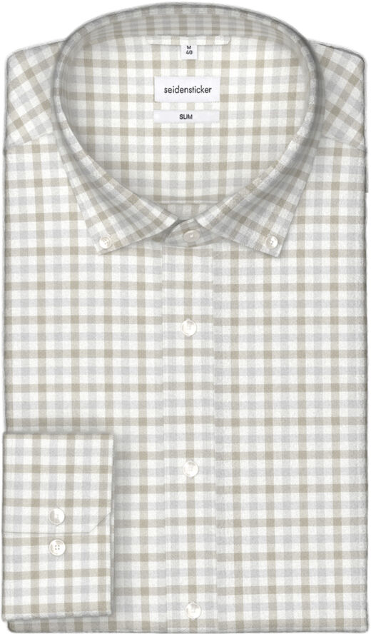 Seidensticker Flannel shirt Slim Long sleeve Button-Down-Collar Check Brown