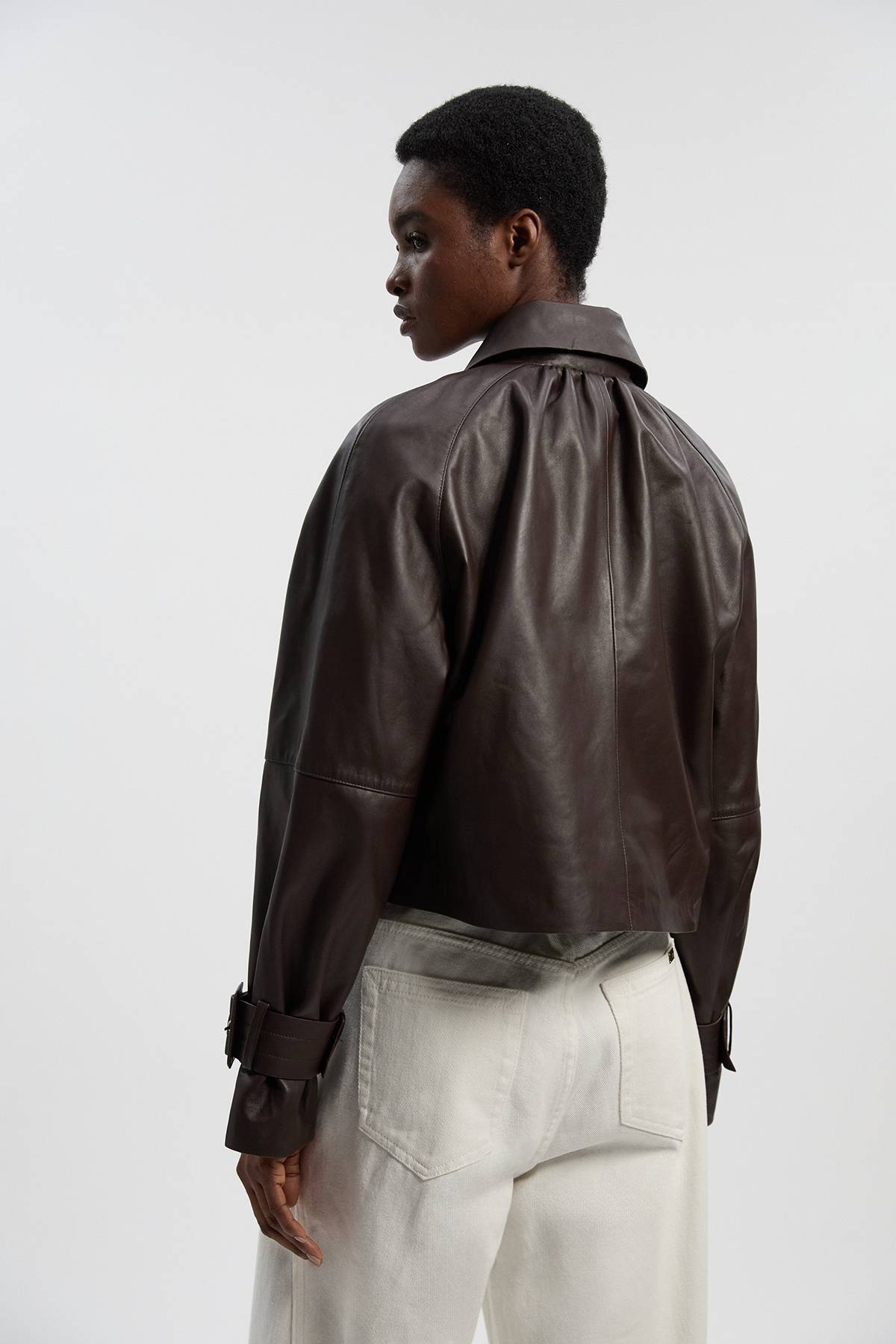 KarenMillen Trench Court En Cuir Col Montant Petite