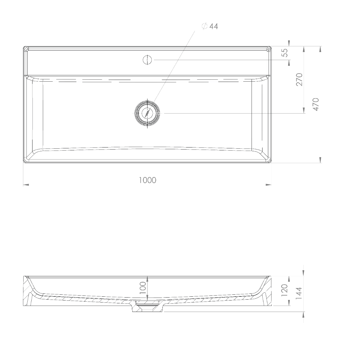 Sapho Twig wastafel gegoten marmer 100x47cm met kraangat wit glans