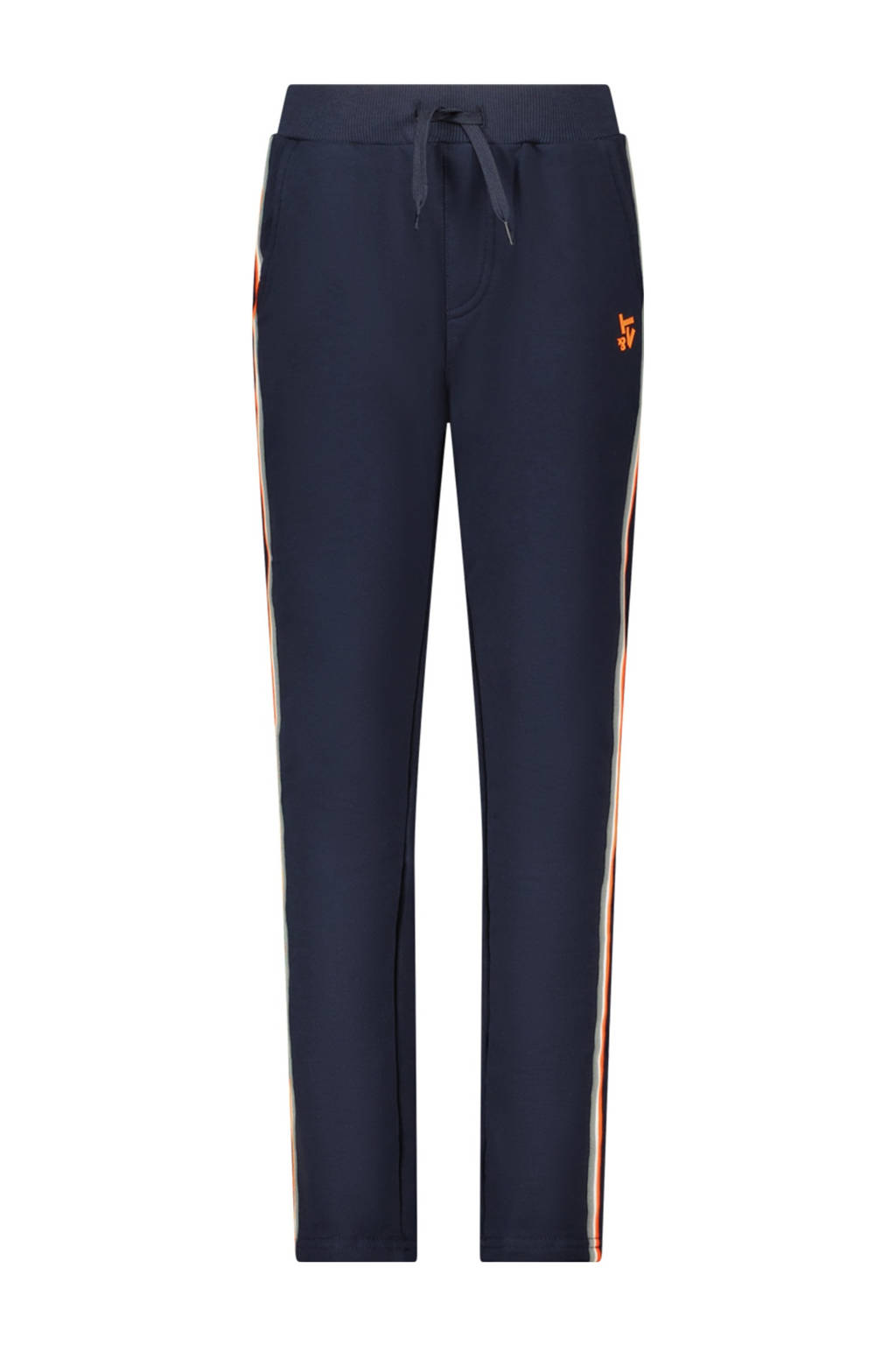 TYGO & vito straight fit broek Baz met zijstreep donkerblauw/oranje